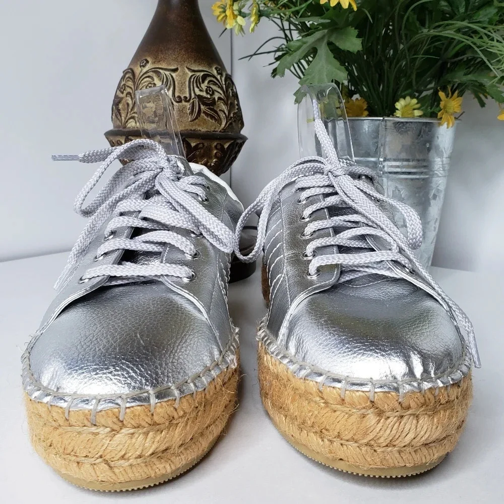 Steven By Steve Madden Womens Silver-Parade Espadrilles Flatform Shoes Sz 10B